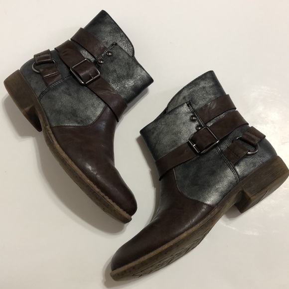 Patrizia by Spring Step Brown and Metallic Gunmetal  Moto Boots - Picture 3 of 8